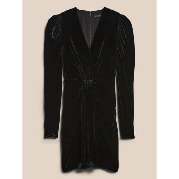 Banana Republic Velvet Twist-Front Deep-V Mini Black Dress 4 Tall NWOT - Picture 2 of 16